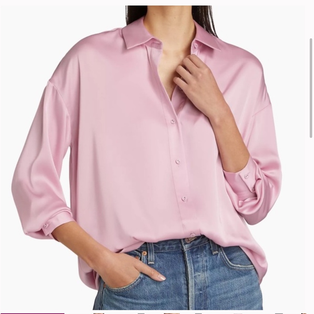 NWT favorite daughter ex-boyfriend button up silky shirt in rose pink- cute!